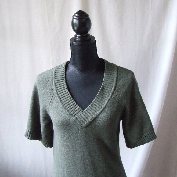 Banana Republic dress green sweater angora fur v-neck knee length preppy cozy XS - Picture 2 of 14